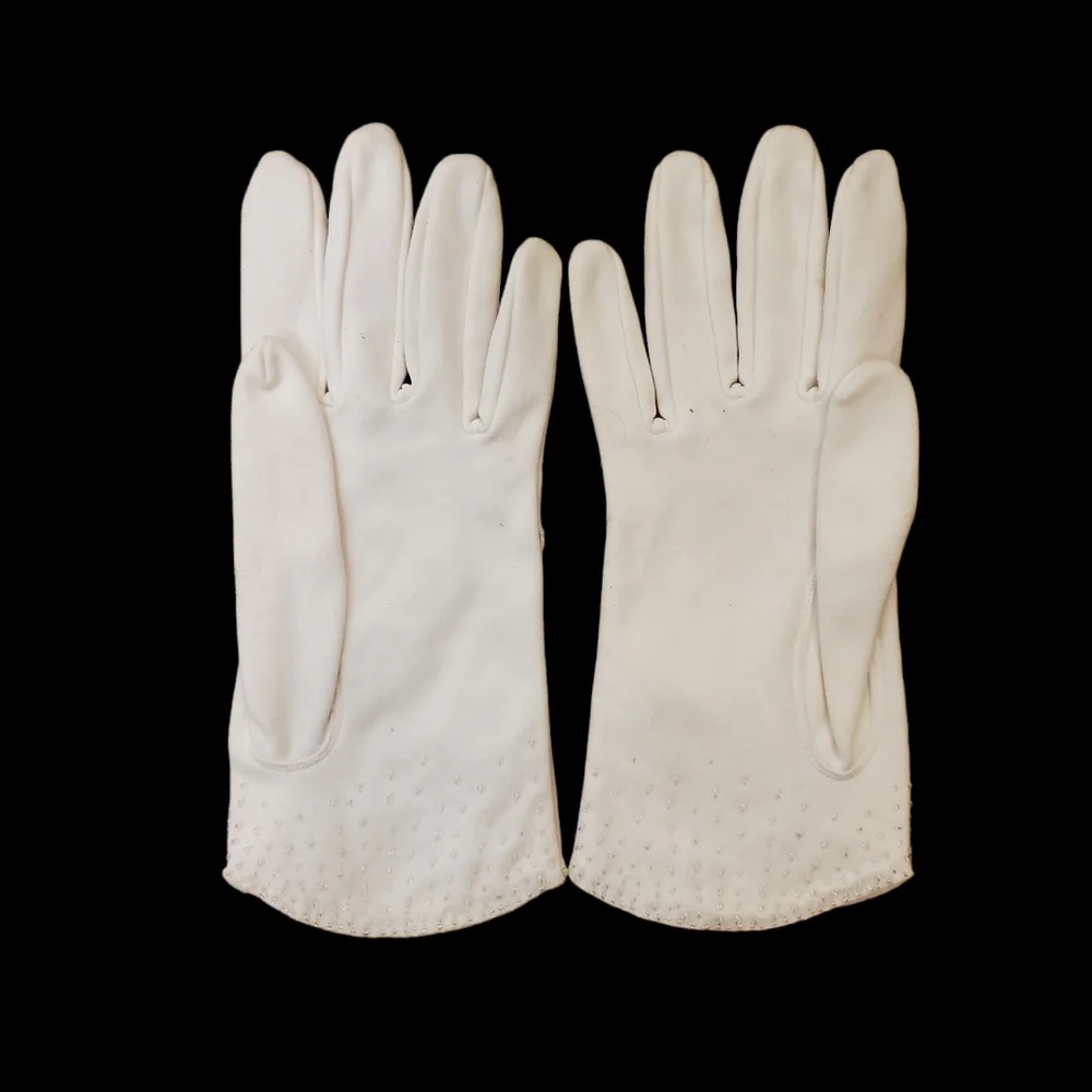 Vintage 60s Beaded Elegant White Gloves Size‎ S NWOT